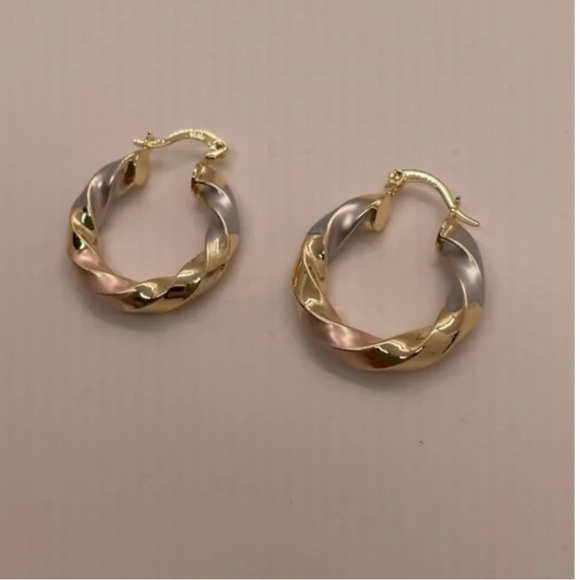 ❤️ FREE Spiral Tri Color Hoop Chic Glam Minimalist Classy Artsy Modern Earrings - Picture 2 of 5